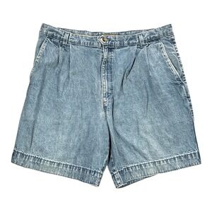 Dockers Well‎ Worn Denim Pleated Shorts Mens 40 Light Wash Cotton